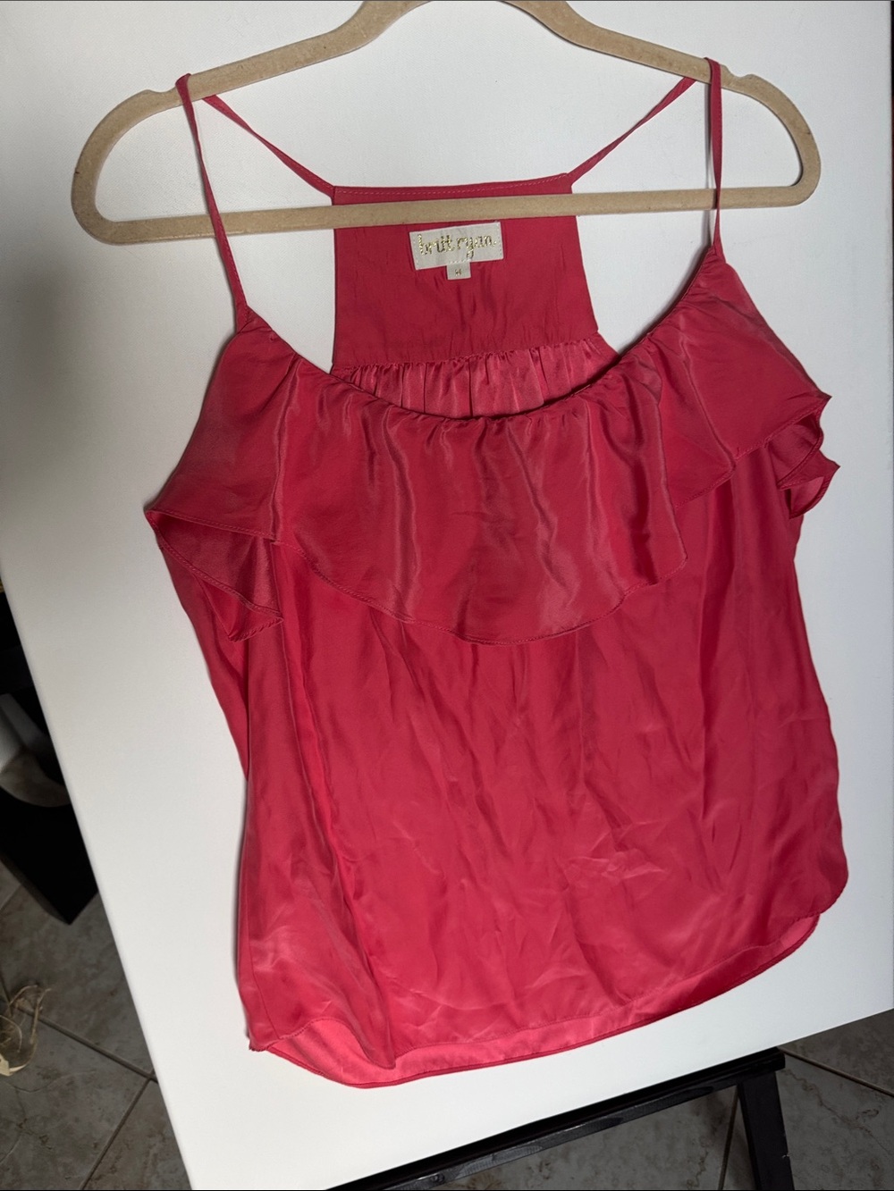 Britt Ryan Butter Coral Silk Ruffle-Trim Spaghetti Strap Cami